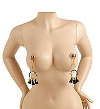 Декоративні золоті затискачі для сосків Virgite Nipple Clamps з чорними пензликами, фото 3