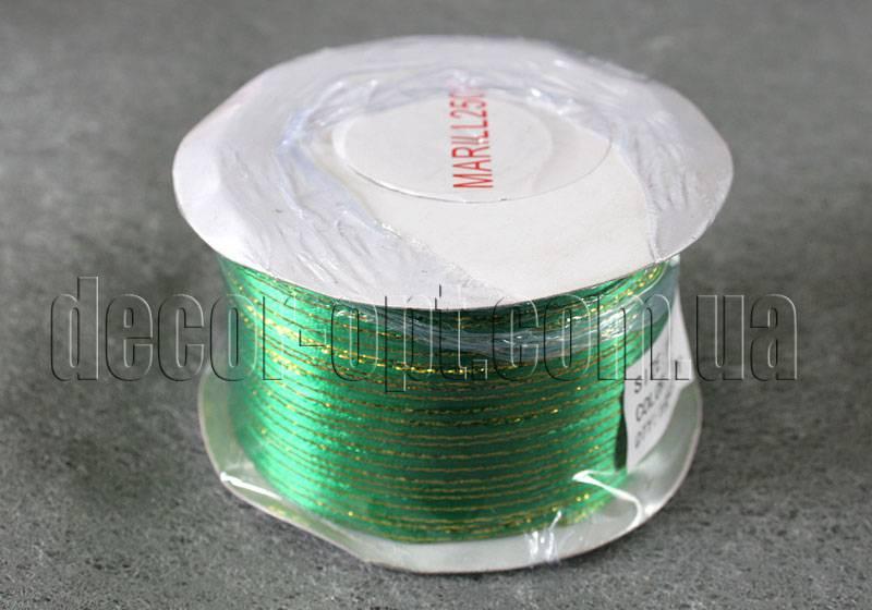 Стрічка зелена з люрексом 0,3 см 250 ярд арт 19