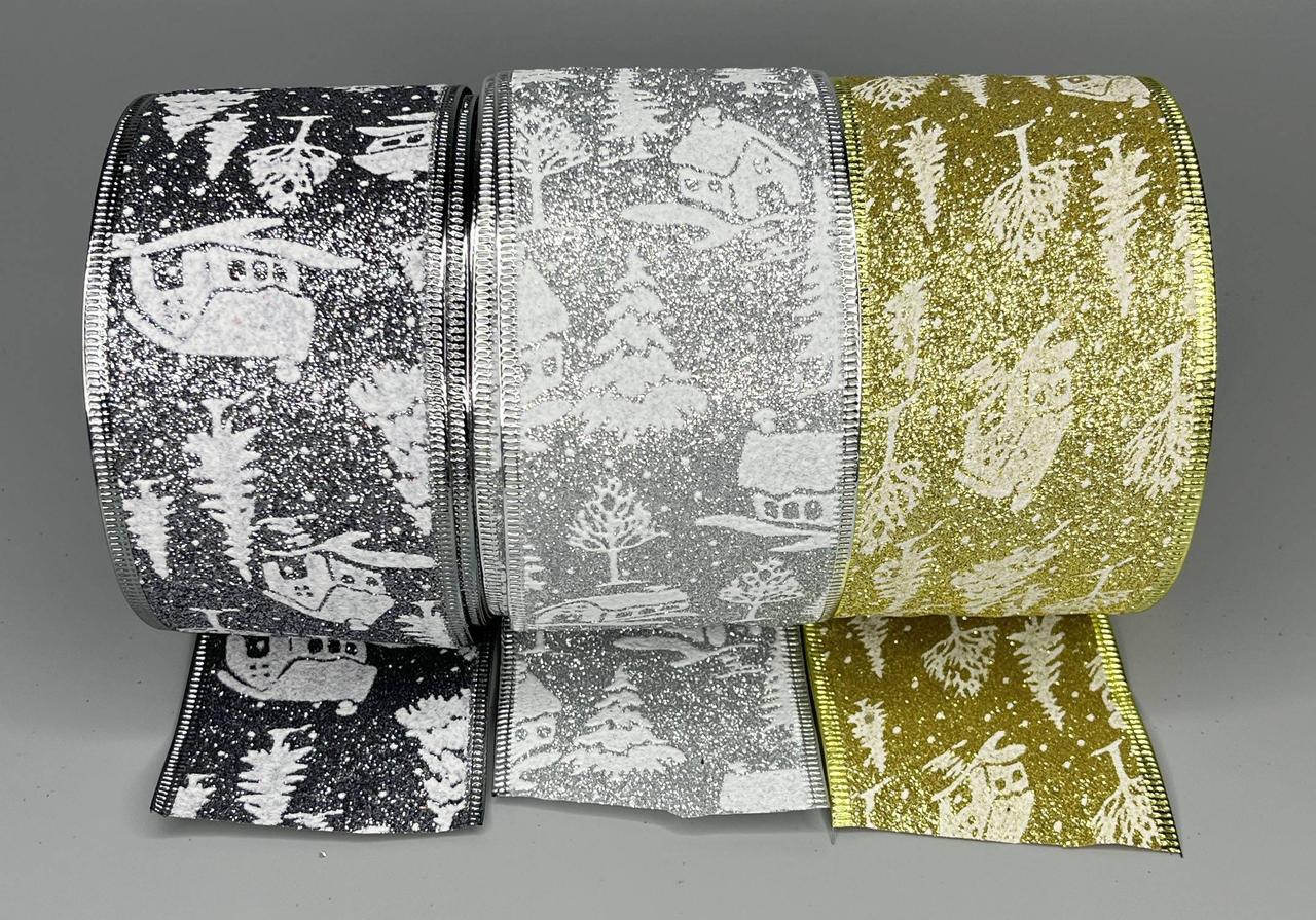 Стрічка Будиночок у лісі на дроті з глітером 6,3 см/25ярд D10663