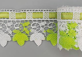 Мереживо біло-салатове з атласною стрічкою 6,5 см/10ярд