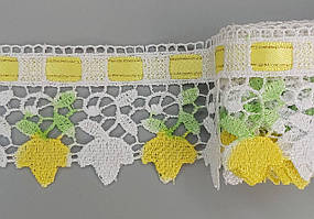 Мереживо жовто-салатове з атласною стрічкою 6,5 см/10ярд