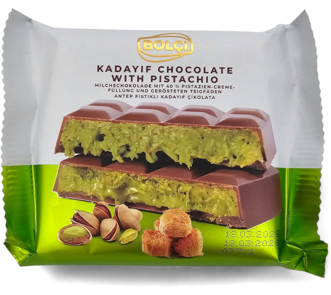 Дубайський молочний шоколад Bolci з фісташковою пастою 100г, фото 1