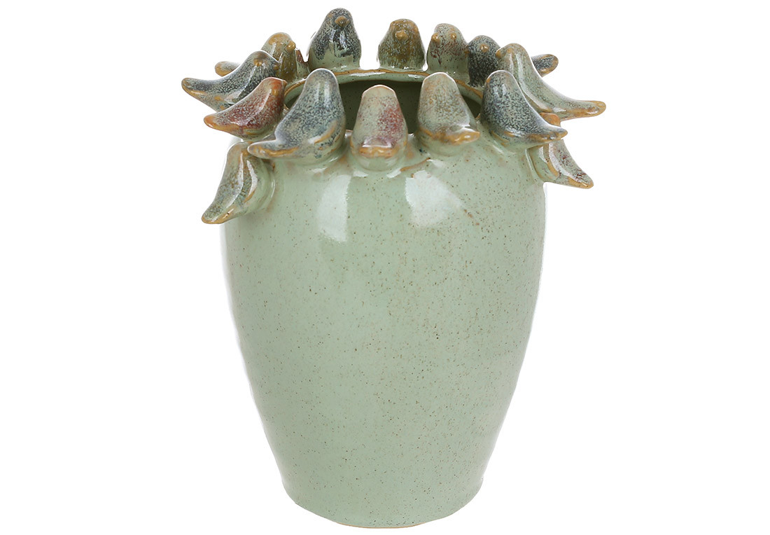 Ваза керамічна Birds 15.5*14.5*17.5 см, колір зелений (148-002)