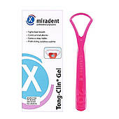 Набір для чищення язика (гель Miradent Tong Clin, 50 мл+скребок для язика Curaprox, одна дуга), рожевий