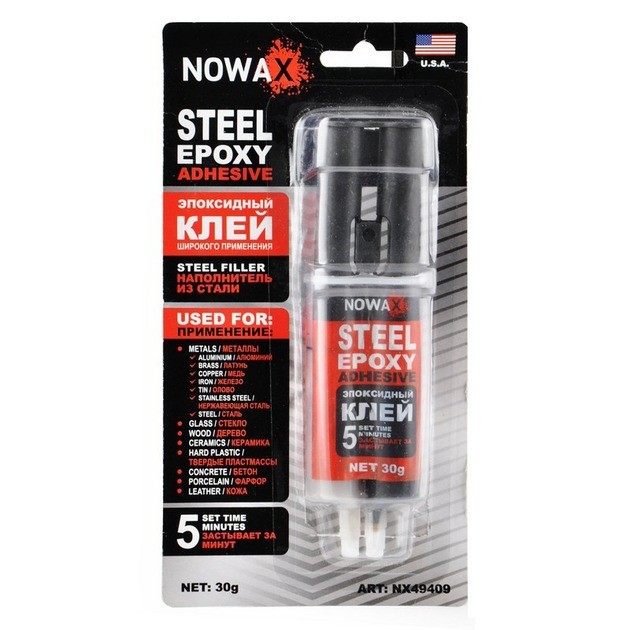 Клей епоксидний шприц 30 г (2х15 г) STEEL EPOXY ADHESIVE Nowax