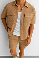 Костюм на лето мужской шорты рубашка оверсайз классический летний комплект Ribset бежевый