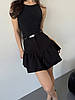 Жіноча чорна джинсова спідниця-кльош міні-крою з баскою та двома шарами воланів, фото 10