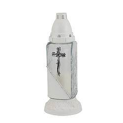 Лампадка скляна 36 годин кераміка хрест кривий біла 36Т-11