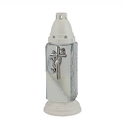 Лампадка скляна 36 годин Хрест троянда біла 36Т-07