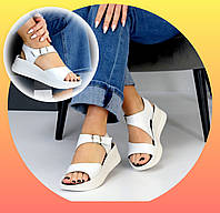 Жіночі босоніжки білі шкіряні танкетка комфортні літні Viki