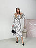 Біле жіноче легке романтичне шовкове плаття довжини міді із зав'язками на грудях у Квітковий Принт, фото 10