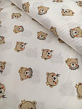 Сатин (бавовняна тканина) ведмедики з коронами(ширина 160см, 120г/м2)