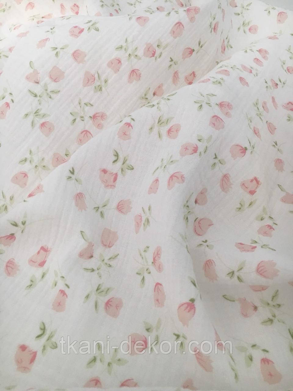Муслін (жатка 1,35 м) дрібні рожеві бутони, фото 1