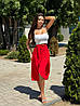 Червона Легка і ніжна жіноча літня однотонна спідниця на запах із софту довжини міді, фото 5