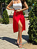 Червона Легка і ніжна жіноча літня однотонна спідниця на запах із софту довжини міді, фото 2