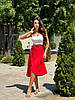 Червона Легка і ніжна жіноча літня однотонна спідниця на запах із софту довжини міді, фото 4