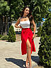 Червона Легка і ніжна жіноча літня однотонна спідниця на запах із софту довжини міді, фото 6
