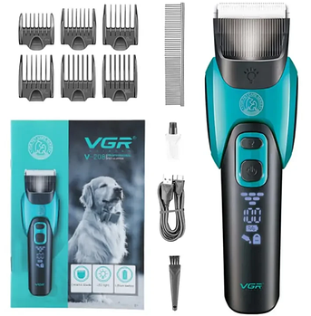 Акумуляторна машинка для стриження тварин VGR V-208, 6 насадок, LED display