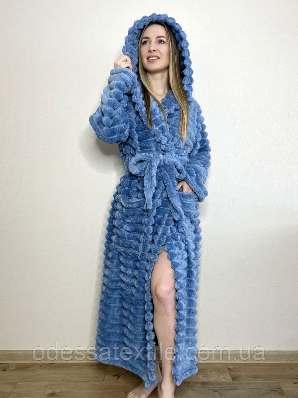 Халат з мікрофібри Шарпей синій, розмір М 46-48 /довжина 120 см, фото 1