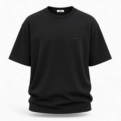 Чоловіча футболка Lacoste чорна з фірмовим патчем, вільний крій, оверсайз