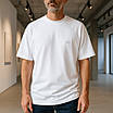 Чоловіча футболка Lacoste біла з фірмовим патчем, вільний крій, оверсайз, фото 3