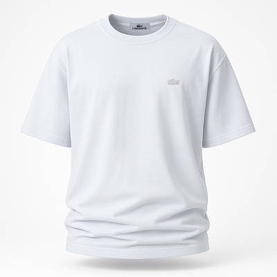 Чоловіча футболка Lacoste біла з фірмовим патчем, вільний крій, оверсайз