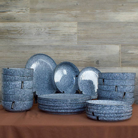 Сервіз керамічних тарілок Ardesto Loreto, 24 предмети, порцеляна, сірий, фото 1