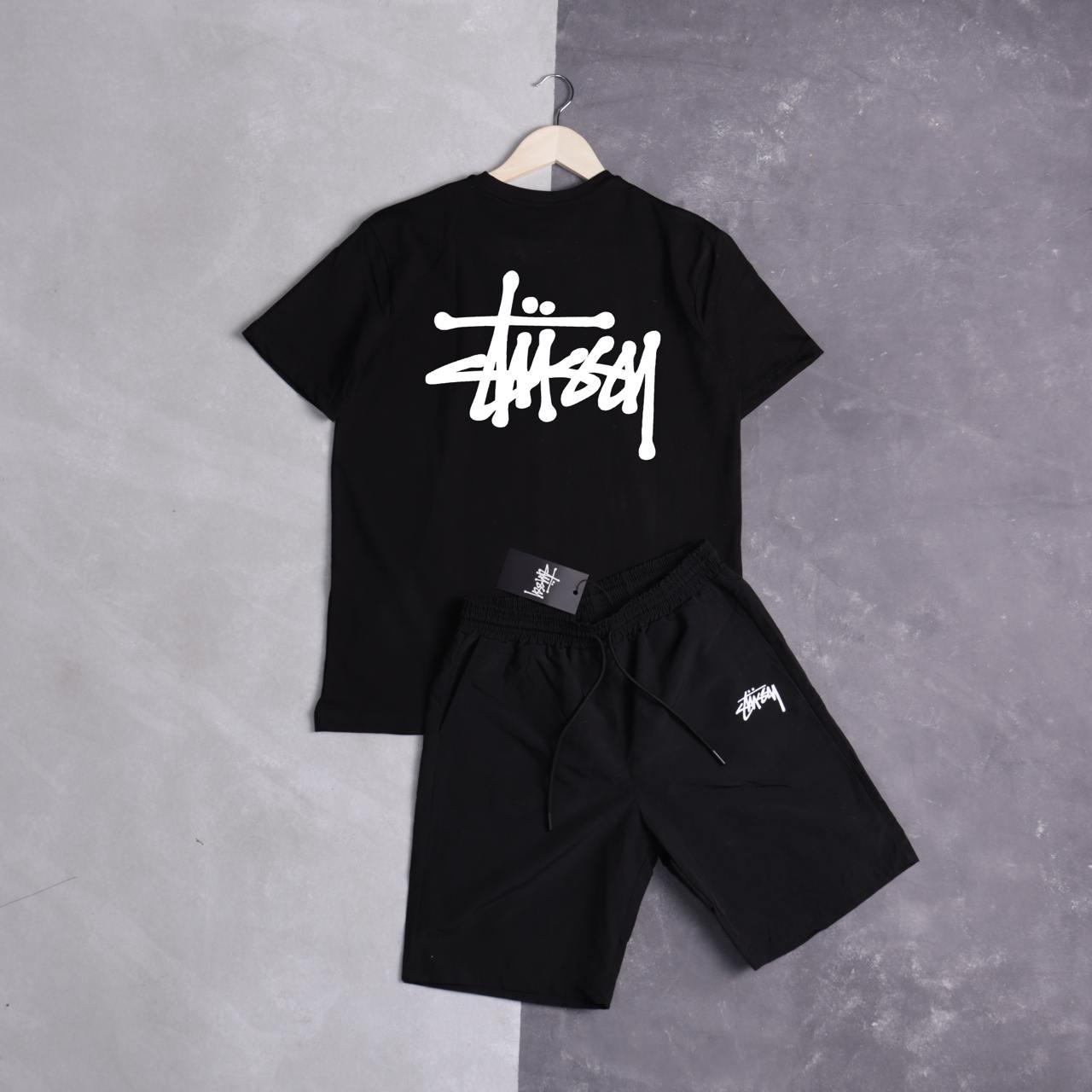 Чоловічий літній костюм Stussy Футболка + Шорти чорний Комплект Стуссі на літо