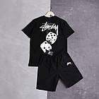 Чоловічий літній костюм Stussy Футболка + Шорти чорний Комплект Стуссі на літо, фото 4