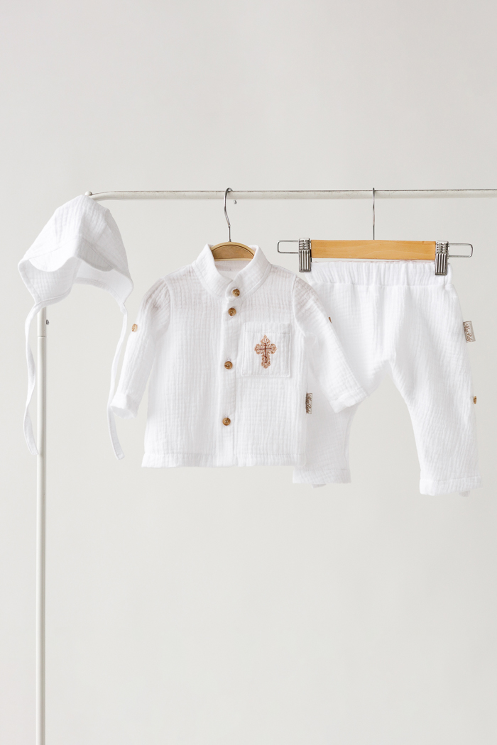 Костюм для хрестин мусліновий Mag baby Jeremy, white 62, фото 1