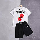 Чоловічий літній костюм Stussy Футболка + Шорти білий з чорним Комплект Стуссі на літо, фото 4