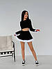 Базовий жіночий чорно-білий костюм-двійка з костюмки: коротка спідниця-шорти та укорочений топ, фото 7