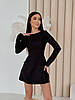 Чорна жіноча приталена ошатна коротка сукня з костюмки з корсетною шнурівкою на спині, фото 8
