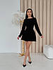 Чорна жіноча приталена ошатна коротка сукня з костюмки з корсетною шнурівкою на спині, фото 10