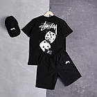 Чоловічий літній костюм Stussy Футболка + Шорти + Кепка чорний Комплект Стуссі на літо, фото 4