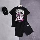 Чоловічий літній костюм Stussy Футболка + Шорти + Кепка чорний Комплект Стуссі на літо, фото 5