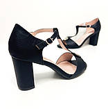 Жіночі чорні босоніжки середні підбори закрита п'ята розмір 39 40, фото 6