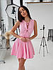 Рожева жіноча мінімалістична приталена коктейльна коротка сукня з костюмки з пишною спідницею, фото 7