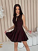 Коричнева жіноча мінімалістична приталена коктейльна коротка сукня з костюмки з пишною спідницею, фото 7