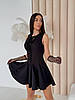Чорна жіноча мінімалістична приталена коктейльна коротка сукня з костюмки з пишною спідницею, фото 7