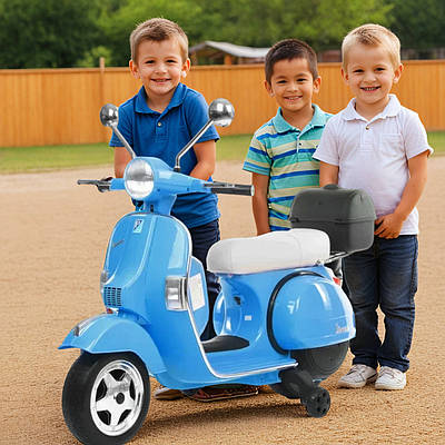 Дитячий електромотоцикл електроскутер Електричний мотоцикл для дитини світло звук багажник бокові колеса