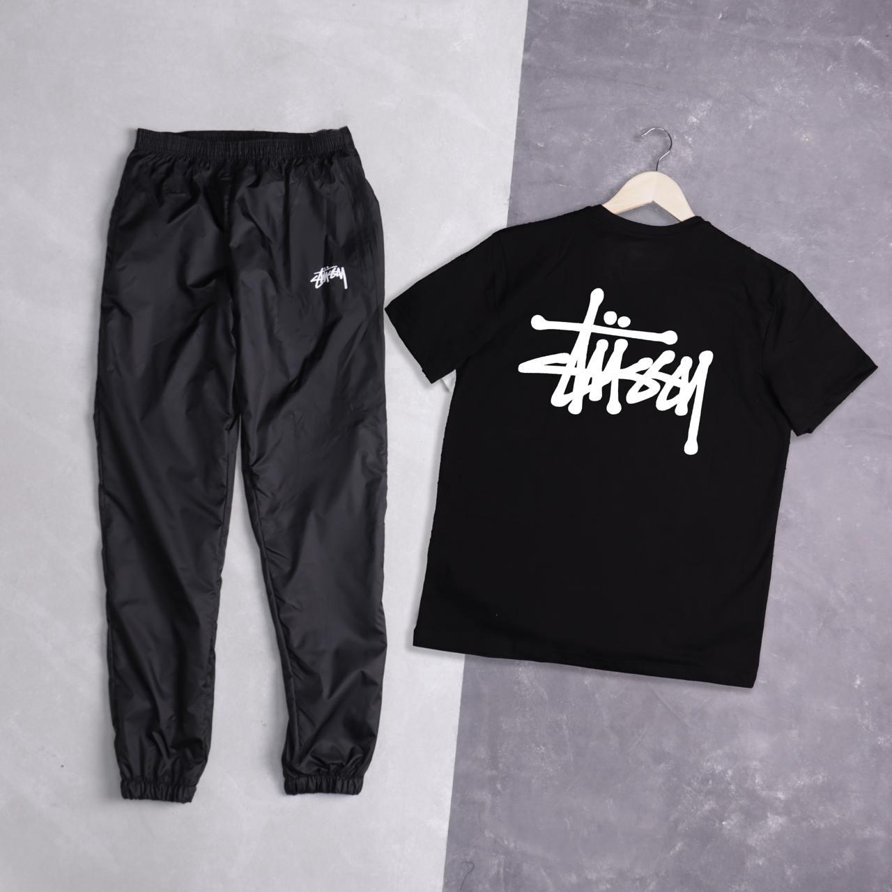 Чоловічий літній костюм Stussy Футболка + Штани чорний Комплект Стуссі на літо