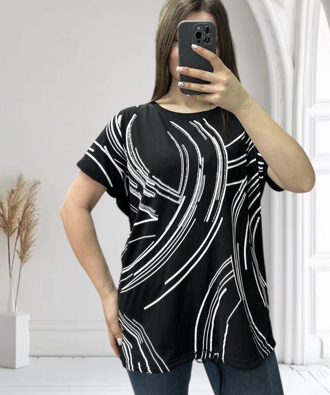 Жіноча футболка на зав'язці заокруглені лінії L XL 2XL котон