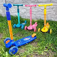 Самокат триколісний дитячий, колеса PVC зі світлом, зйомне кермо
