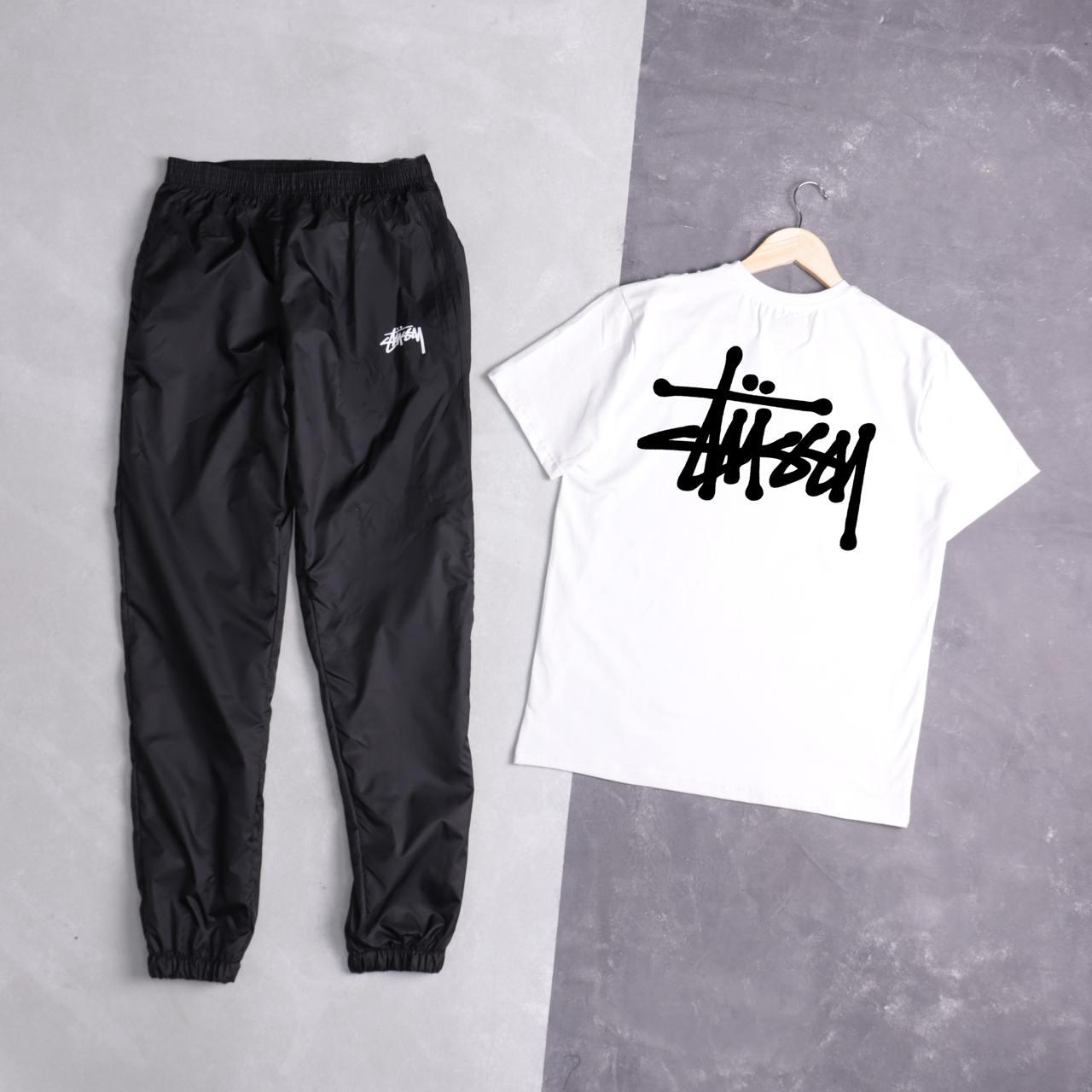 Чоловічий літній костюм Stussy Футболка + Штани білий з чорним Комплект Стуссі на літо, фото 1