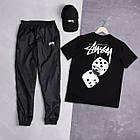 Чоловічий літній костюм Stussy Футболка + Штани + Кепка чорний Комплект Стуссі на літо, фото 4