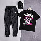 Чоловічий літній костюм Stussy Футболка + Штани + Кепка чорний Комплект Стуссі на літо, фото 5
