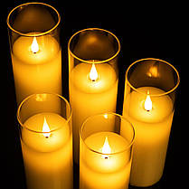 Свічки Da by Flameless Candles з ефектом скла заввишки 13/14/16/18/20 см, набір із 5 справжніх воскових колон, фото 5