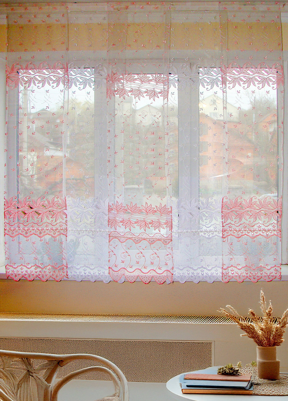 Комплект панельних фіранок Firanka Ажур 5шт карниз 150см рожевий з білим (54п), фото 1