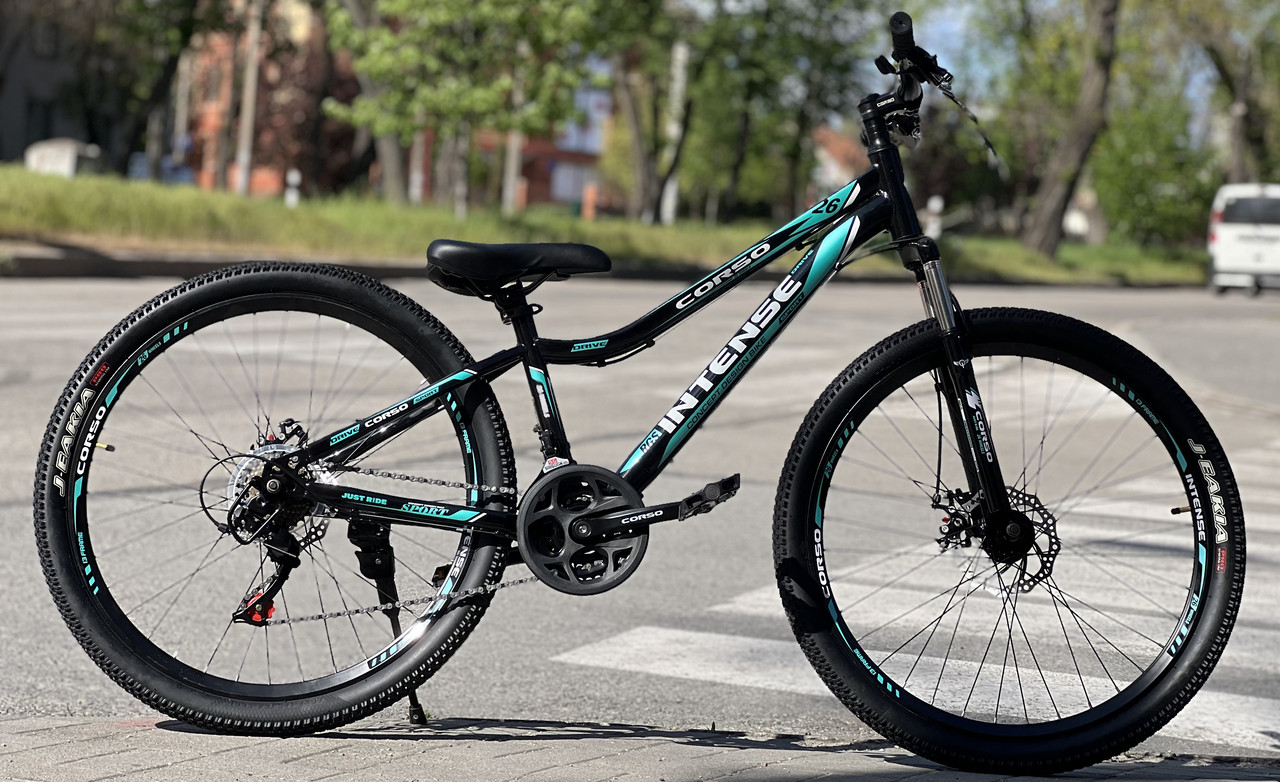 Велосипед гірський спортивний CORSO INTENSE NT-26469 26" чорно-бірюзовий на зріст 130-145 см